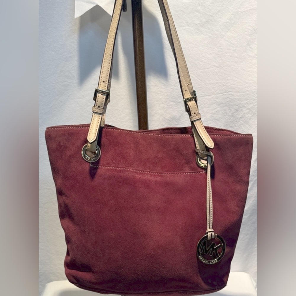 Michael Kors Deep Red Tote with Beige Straps